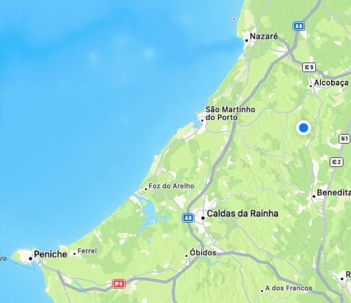 Map of Portugal’s Silver Coast showing the Peniche, Baleal and Ferrel service area